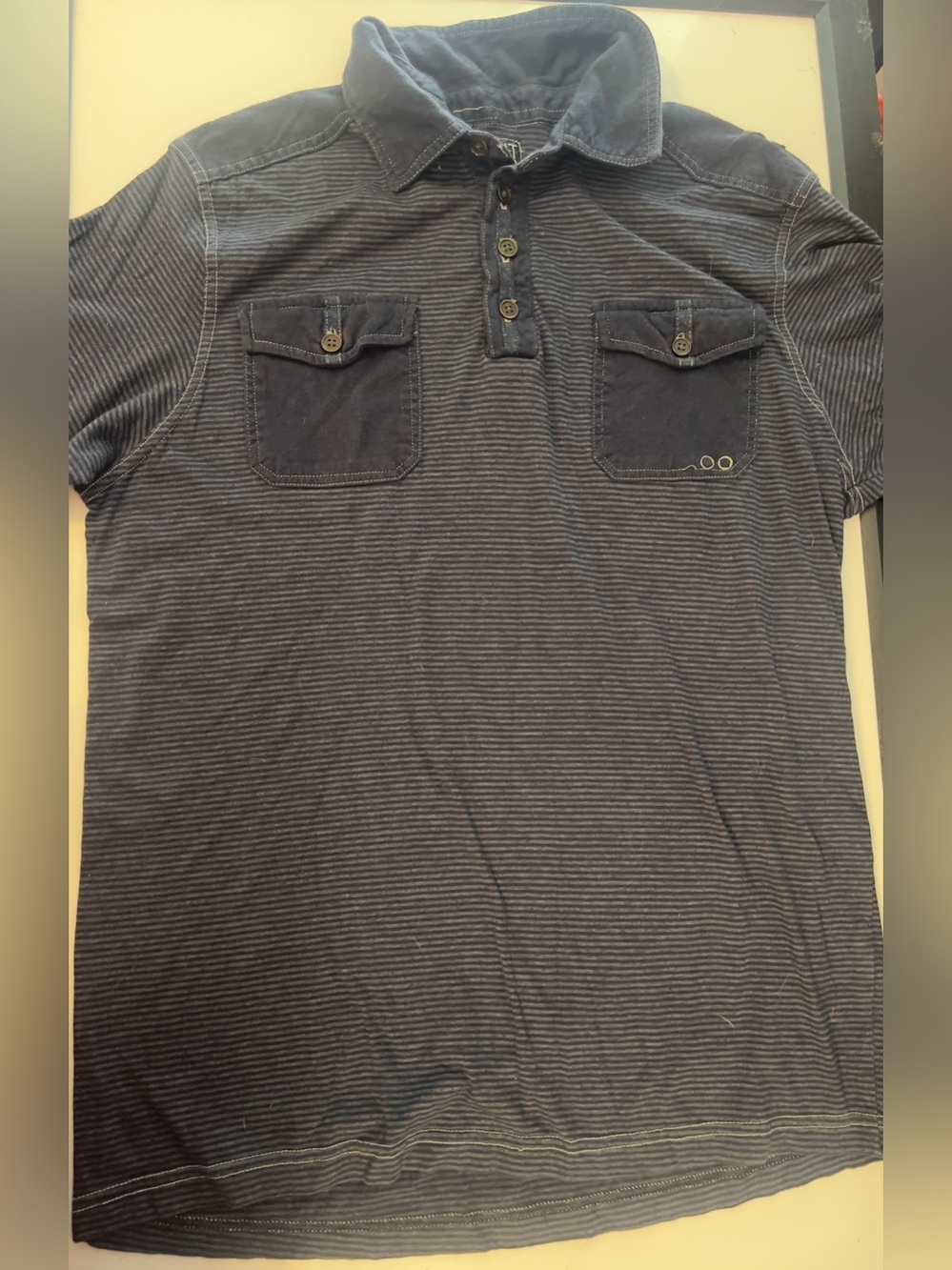 Men's Point Zero Navy Striped Short-Sleeve Polo Shirt Medium